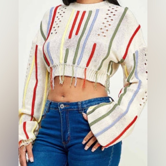 NWOT Miss Sparkling Knit Fringe Crop Top Sweater - Picture 2 of 8